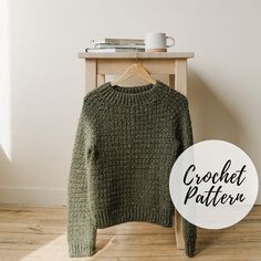 Whispering Pines X Crochet Pattern - Etsy Woodsy Crochet, Caron Colorama Halo Crochet Patterns, Chunky Crochet Sweater Pattern Free, Crochet Sweater Green, Simple Crochet Sweater, Raglan Tee Pattern, Beginner Crochet Sweater, Whispering Pines, Crochet Sweaters