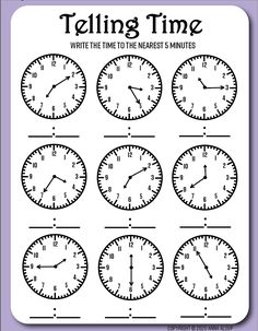 telling time worksheet for kids to learn how to tell the time on clocks