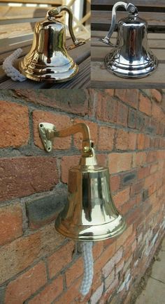 there are two different types of bells on the wall and one has a cord attached to it