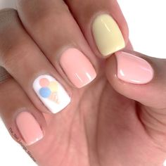 Ice Cream Cone Nails Designs, Simple Nail Designs Pastel Colors, Nail Art Designs Summer Short Nails, Ice Cream Nails Designs Summer, Ice Cream Nail Art Design, Ice Cream Cone Nail Art, Kids Summer Nails Designs, Ice Cream Cone Nails, Nails For Kids Summer