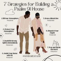 a man and woman standing next to each other with the words 7 stages for building a palm of house