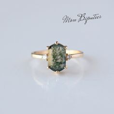 Mossianite Engagement Rings Green, Solitaire Bands, Teal Sapphire, Moss Agate Ring, Rings Jewelry Fashion, Diamond Wedding Ring, Ring Pictures, Agate Ring, Moss Agate