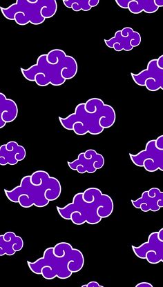 purple clouds are flying in the sky on a black background with white circles around them