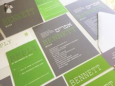 many different types of business cards on top of each other with the same color and font