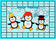 two penguins are standing next to each other in front of a board with numbers on it