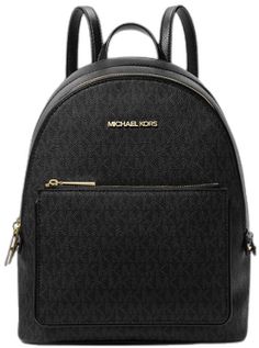 Media Logo, Signature Print, Black Backpack, Zip Pockets, Michael Kors, Backpacks, ? Logo, Canvas, Black