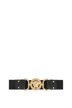 This belt features a wide elastic band, smooth leather finishes, and a Medusa '95 buckle in gold-finished brass by Versace. It has a snap closure. The item shown in the photo is size S. Leather Cap, Italian Luxury, Gianni Versace, Women's Wardrobe, Flip Flop, Belts For Women, The Photo, Mens Shoes Sneakers, Valentino Garavani