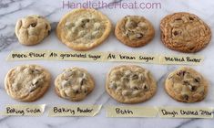 the cookies are labeled with different types of chocolate chip cookies