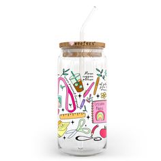 a glass jar with a straw in it Cup Wraps, Libbey Glass Can, Cup Designs, Moms Club, Cup Wrap, Transfer Tape, Cup Design, Teacher Stuff, Weeding