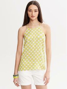 Milly Collection Printed Halter Top Chic Printed Sleeveless Halter Top, Chic Printed Fitted Halter Top, Yellow Printed Sleeveless Top, Vibrant Print Sleeveless Top, Playful Floral Print Sleeveless Top, Br Style, Top Banana, High Neck Sleeveless, Polka Dot Top