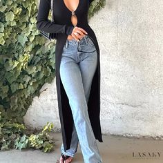 Lasaky - Stylish Plunging V-Neck Cut-Out Tunics: Elegant Long Sleeve Top for the Seasons of Spring and Fall - Womens Fashion Black Women Fashion, Cute Simple Outfits, The Seasons, Autumn Fashion Women, Spring Summer Outfits, Spring And Fall, Simple Outfits, Classy Outfits, Tunics