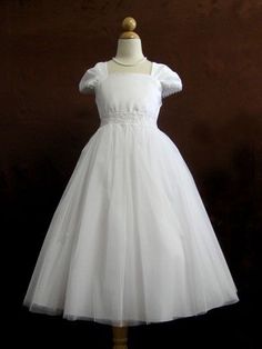 Flower Girl Cap Sleeved Beaded White Dress First Holy Communion Size 2-16 KD222 #EasterChristmasNewYearHolyCommunionPartiesDressyEverydayHolidayPageantWedding Fitted Princess Style First Communion Dress With Short Sleeves, Solid Fitted Dress For First Communion, Elegant Short Sleeve First Communion Summer Dress, Fitted First Communion Dress For Spring, Fitted Short Sleeve First Communion Dress For Spring, Fitted First Communion Dress For Summer Dress-up, Fitted Summer First Communion Dress, Spring First Communion Dress With Short Sleeves, Fitted Embellished Dress For Baptism