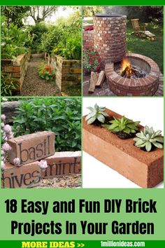 18 Easy and Fun DIY Brick Projects In Your Garden Diy Brick Projects, Broken Brick Ideas, Brick Raised Garden Beds, Mini Succulent Garden, Diy Yard Decor, Landscape Stairs