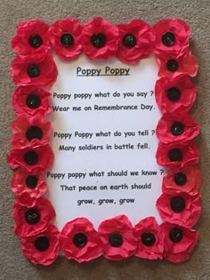 a poppy frame with poem written in it