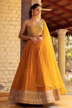 One Shoulder Lehenga, Drape Dupatta, Drape Lehenga, Bandhani Print, Draped Blouse