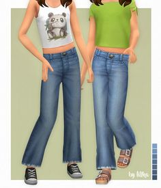 two females wearing jeans and t - shirts with panda on them