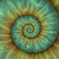 an abstract background with a spiral design in green and orange colors, as well as the center