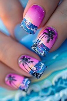 Tropical Glitter Nails, Galaxy Cupcakes, Hawaii Nails, Nail Polish Art Designs, Listening Device, School Bully, Cruise Nails