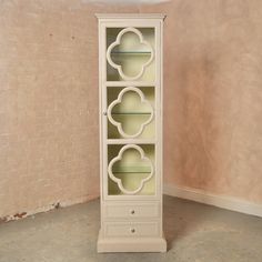 Vintage Tall Slim Glazed Bookcase Cabinet Painted