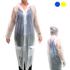 1 Emergency Rain Poncho Reusable Snap Button Hooded Rain Coat Outdoor One Size Clear This PVC button up poncho is a great way to keep yourself protected in emergencies, camping, rain, fishing, boating and more. 100% waterproof and comes with attached hood. Adult sized one size fits most 58" L x 22" W It features a drawstring hood, two pockets, and snap button closures. It is lightweight, reusable, and folds flat for easy storage. Keep one in your children's backpacks for school, emergency kits a Plastic Mac, Rainwear Fashion, Vinyl Raincoat, Pvc Raincoat, Backpacks For School, Rain Poncho, Rain Jacket Women, Childrens Backpacks, Hooded Raincoat