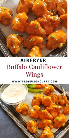 Cauliflower Buffalo Wings made non fried in the airfryer or oven Wings In Airfryer, Crispy Cauliflower Bites, Air Fryer Buffalo Cauliflower, Buffalo Bites, Wraps Vegan, Buffalo Cauliflower Wings, Vegetarian Appetizer, Cauliflower Buffalo Wings, Buffalo Cauliflower Bites