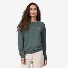 Patagonia Women's Regenerative Organic Certified™ Cotton Essential Crew Everyday Crew Neck Sweatshirt, Basic Everyday Fleece Sweatshirt, Everyday Fleece Crew Sweater, Everyday Fleece Crew Neck Sweatshirt, Basic Crew Sweatshirt For Everyday, Everyday Crew Neck Fleece Sweatshirt, Casual Raglan Sleeve Sweatshirt For Everyday, Casual Everyday Sweatshirt With Raglan Sleeves, Casual Organic Cotton Sweatshirt For Everyday