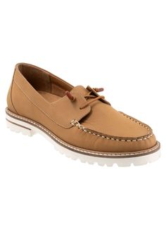 This Farah loafer has a unique upper stitching for a trendy design with a lace-up detail and a lugged sole for a comfortable everyday wear.Leather UpperLeather LiningRubber OutsoleSueded Microfiber Footbed1 1/4" Heel heightLoafer available in sizes N 7-11 M 5-11, 12 W 6-11, 12 | Wide Width Women's Farah Loafer by Trotters in Tan Nubuck (Size 9 W) Fall Moc Toe Oxfords With Stitched Sole, Casual Moc Toe Moccasins For Work, Casual Wingtip Oxfords With Lug Sole, Fall Low-top Moccasins With Textured Sole, Casual Suede Loafers With Lug Sole, Fall Casual Moc Toe Oxfords, Casual Moc Toe Oxfords For Fall, Casual Boat Shoes With Brogue Detailing, Spring Leather Moccasins With Lug Sole