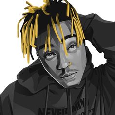 a drawing of a man with yellow dreadlocks on his head and wearing a black hoodie