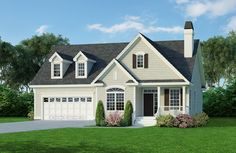 this is an artist's rendering of the front of a house with two garages