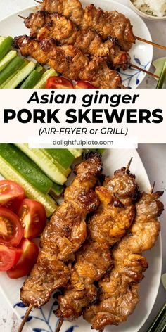 Pork Skewer Recipes, Airfryer Pork Belly Recipes, Air Fryer Chinese Recipes, Ginger Recipes Dinner, Cucumber Sticks, Asian Pork Recipes, Asian Grill, Pork Kabobs