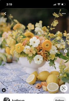 an instagram with flowers and lemons on it