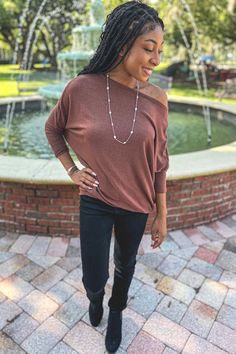 Off The Shoulder Dolman Sleeve Tunic Top | Sophie & Trey Casual Slouchy Tops For Fall, Versatile Fall Tops For Day Out, Brown Tops For A Winter Day Out, Brown Tops For Day Out In Winter, Chic Slouchy Tops For Spring, Cute Trendy Dresses, Fall Must Haves, Cargo Jacket, Online Clothing Boutiques