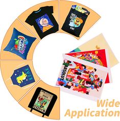 an image of a circle with t - shirts on it and the words wide application