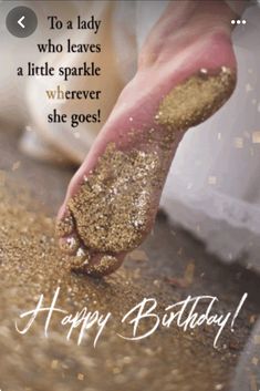 a happy birthday card for someone who loves to sparkle and she goes with her feet in the sand