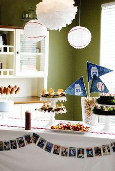 a baseball themed party with food and decorations