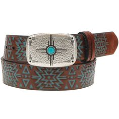 Hooey Original Belt Collection This Hooey original ladies belt features brown with turquoise aztec embossed leather and has a detailed small rodeo thunderbird buckle with faux turquoise stone. Genuine leather Heat Branded and Color washed Ladies Size Scale : 1.5" wide S (30"-32") ,M (34"-36"), L (38",40") , XL ( 40" -42"), XXL (42" -44") Designer size recommendations : - measure waist where you plan on your belt sitting/what style of jeans you are using (ex: hip huggers & high waisted jeans will Southwestern Hand Tooled Adjustable Belt Buckles, Southwestern Hand-tooled Adjustable Belt Buckles, Southwestern Adjustable Belts For Western-themed Events, Southwestern Style Brown Concho Belt, Adjustable Southwestern Belt For Western-themed Events, Southwestern Brown Belt With Antique Buckle, Southwestern Concho Belt For Rodeo, Adjustable Turquoise Western Belt Buckles, Southwestern Style Concho Belt For Festivals