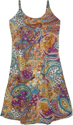 Start your day on a bright note with this vibrant multicolor printed cotton summer dress! With its round neck, knee length and strappy style, it is very comfortable and easy to wear. The knee length ensures comfort and the smocked elastic on the back gives much-needed flexibility and makes it a one-size-fits-most style of clothing. #tlb #Misses #vacationclothing #beachwrap #Floral #Printed #bohemianfashion #Floraldress #Summerdress #kneelengthdress Beach Dress With Multicolor All Over Print, Multicolor Beach Dresses With All Over Print, Multicolor All Over Print Beach Dress, Multicolor Cotton Sundress With Floral Print, Multicolor Cotton Dress With Paisley Print, Ventura Highway, Sleeveless Cotton Dress, Colourful Style, Beach Floral