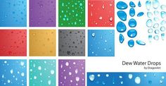 the water drops collection is shown in different colors and sizes, including blue, green, red