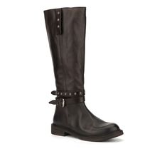 You need to be seen in the unique style of the Vintage Foundry Co. Reign tall leather moto boot. This regal and edgy riding boot features a smooth leather upper that hits at the knee, with studded strap and buckle detailing, a pull-on loop, and an almond toe silhouette. A durable rubber sole and a minimized block heel add comfort. From Vintage Foundry Co. Riding Boot, Leather Moto, Moto Boots, Smooth Leather, Reign, Riding Boots, The Knee, Block Heels, Rubber Sole