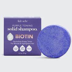 The world's first solid purple shampoo bar with Biotin! For all blondes: color-treated, highlighted, & natural. Neutralizes unwanted brassiness and yellow undertones. Enriched with Biotin to boost shine, reduce dullness & strengthen your hair Enjoy smoother, stronger & more vibrant blonde hair after just on Solid Shampoo Bar, Hair Shine, Damaged Hair Repair