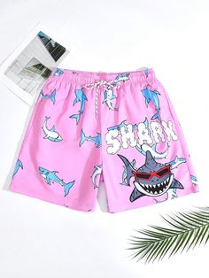 Men's Shark Printed Drawstring Beach Shorts Multicolor    Polyester Animal,Cartoon,Letter  Non-Stretch  Men Clothing, size features are:Bust: ,Length: ,Sleeve Length: Cartoon Letters, Animal Cartoon, Men Beach, Printed Drawstring, Beach Shorts, Kids Beachwear, Mens Swimwear, Men Clothing, Women Clothes Sale