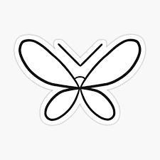 a black and white butterfly sticker with the letter k in it's center