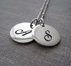 Two initial necklace, silver initial disc necklace, couples, husband and wife, sisters necklace, personalized gifts Sterling Silver Initial Necklace With Name, Sterling Silver Monogram Charm Necklace For Mother's Day, Mother's Day Sterling Silver Monogram Charm Necklaces, Mother's Day Sterling Silver Monogram Charm Necklace, Elegant Silver Initial Necklace For Anniversary, Personalized Silver Charm Necklaces With Initials, Silver Monogram Charm Necklace For Anniversary, Silver Monogram Charm Necklace For Mother's Day, Sterling Silver Initial Necklaces For Anniversary Gift