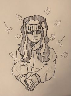 a drawing of a girl with glasses on her face and hands in front of her face