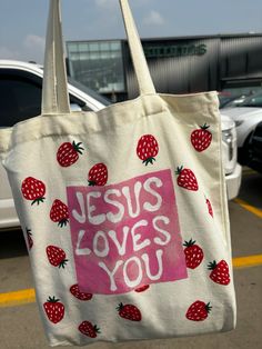 #totebag #christiantote #jesus #diytotebag #christianart Christian Tote Bag Design Diy Paint, Diy Bible Bag, Bible Tote Bag Painting Ideas, Tote Bag Painting Ideas Christian