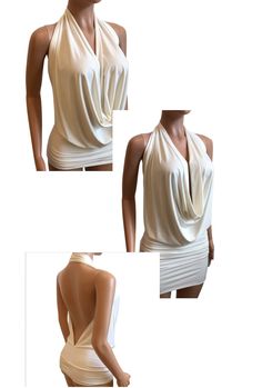 White Backless Halter Top For Evening, White Backless Halter Top For Night Out, Backless Halter Top With Back Opening For Night Out, Chic Multi-way Backless Halter Top, Fitted Halter Top With Cowl Back For Night Out, Sleeveless Halter Top For Night Out, Sleeveless Halter Top With Back Opening For Night Out, Sleeveless Halter Top For Night Out With Back Opening, Fitted Backless Halter Top With Back Opening