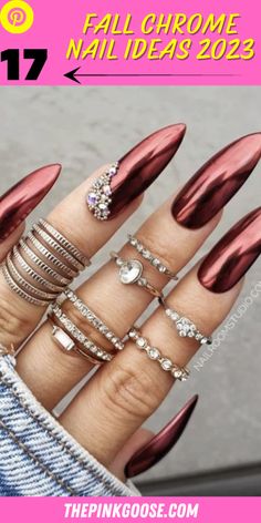 17 Trendy Chrome Nail Ideas for Fall 2023 Fall Nails 2024 Chrome, Chrome Nails Burgundy, Nails Designs 2024, Chrome Nails Designs Fall, Copper Nails Acrylic, Chrome Nails Designs Short, Matte Chrome Nails, Wine Chrome Nails, Chrome Holiday Nails