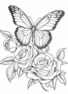 a butterfly and roses tattoo design