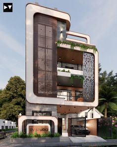 an artist's rendering of a modern building with lots of windows and balconies