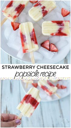 strawberry cheesecake popsicle recipe on a white plate